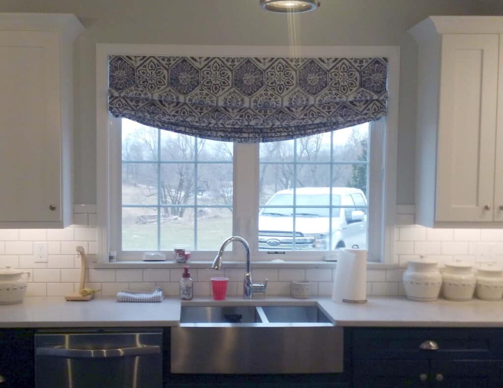 Relaxed Roman Shade Over Kitchen Sink