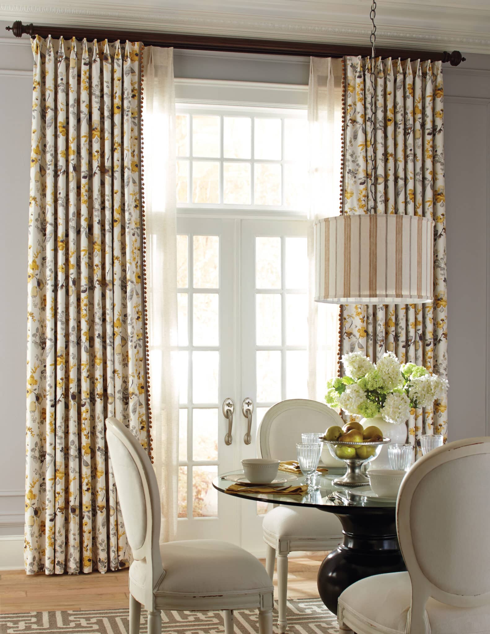 Custom yellow floral drapery for windows