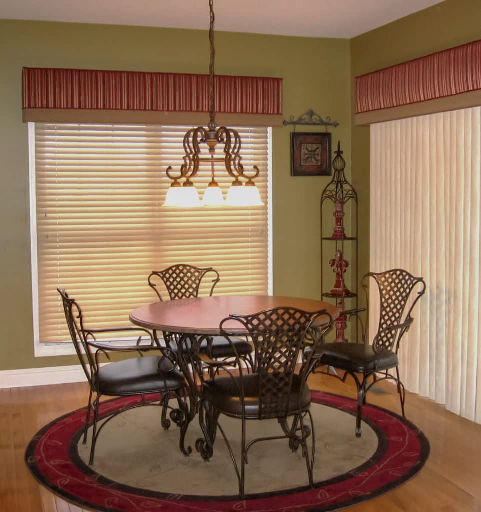 classic fabric cornices in dining room in Shiloh IL