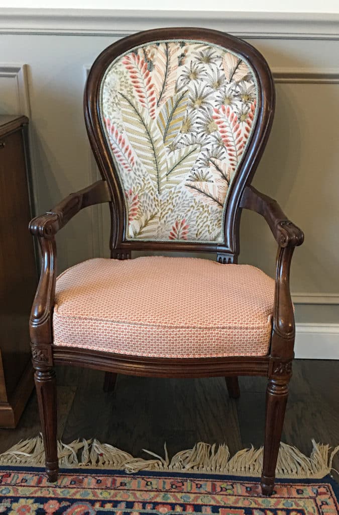 Custom upholstery on coral chair