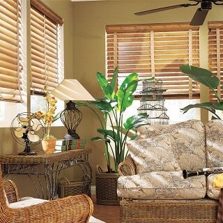 Wood blinds in living area.